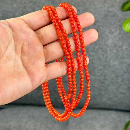 Coral Red Natural Nan Hong Agate Triple Wrap Bracelet Size 5 mm