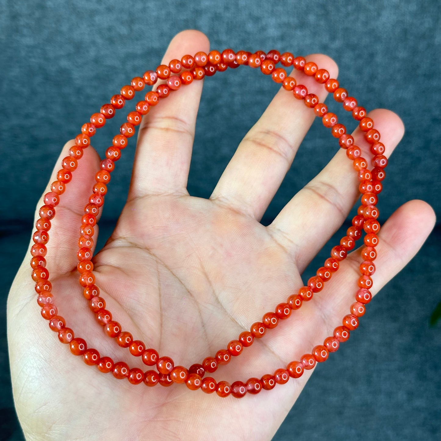 Translucent Nan Hong Agate Triple Wrap Bracelet Size 5.3 mm