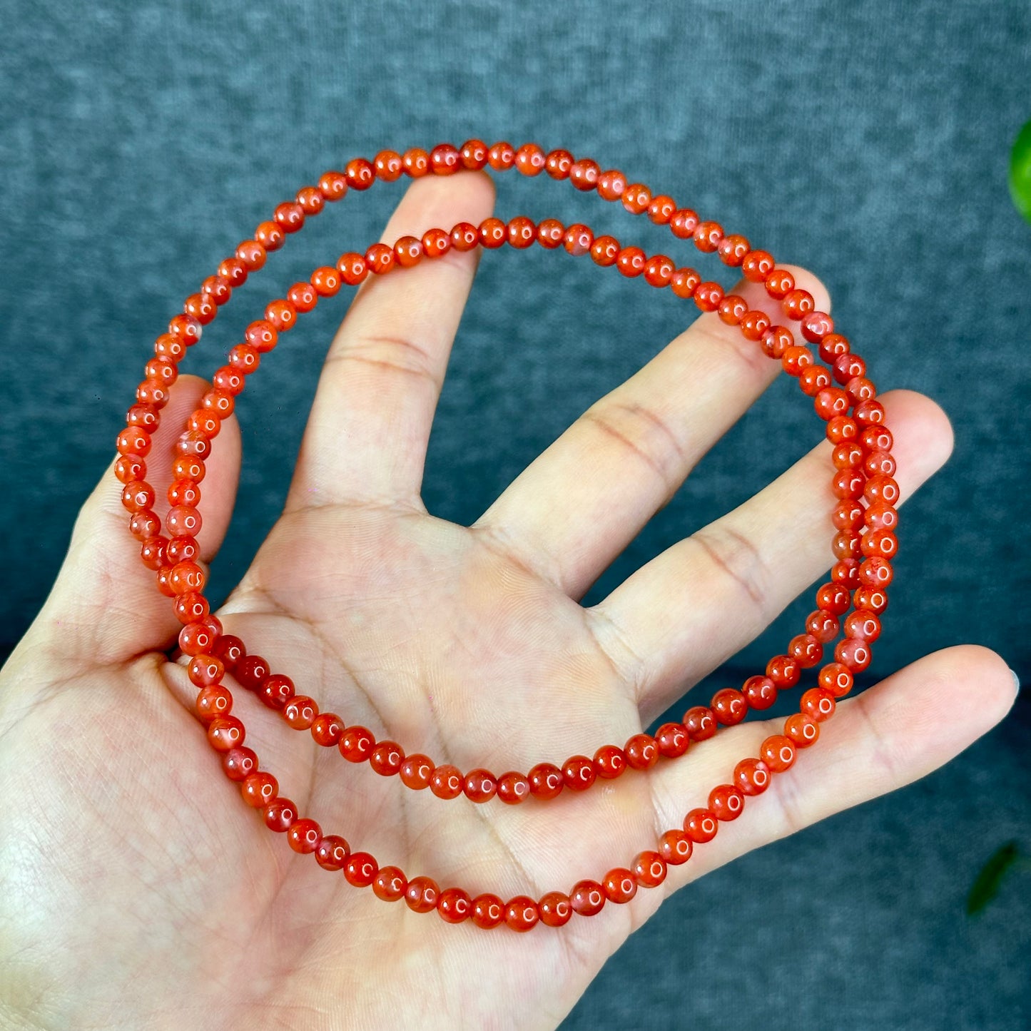 Translucent Nan Hong Agate Triple Wrap Bracelet Size 5.3 mm