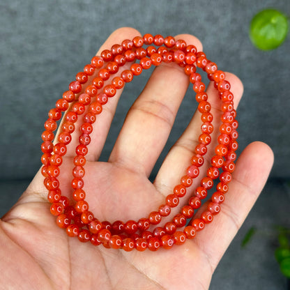 Translucent Nan Hong Agate Triple Wrap Bracelet Size 5.3 mm