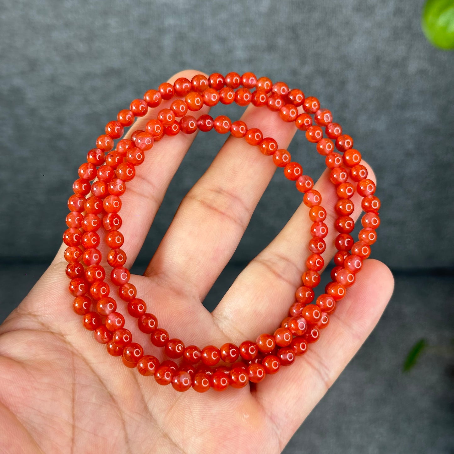 Translucent Nan Hong Agate Triple Wrap Bracelet Size 5.3 mm