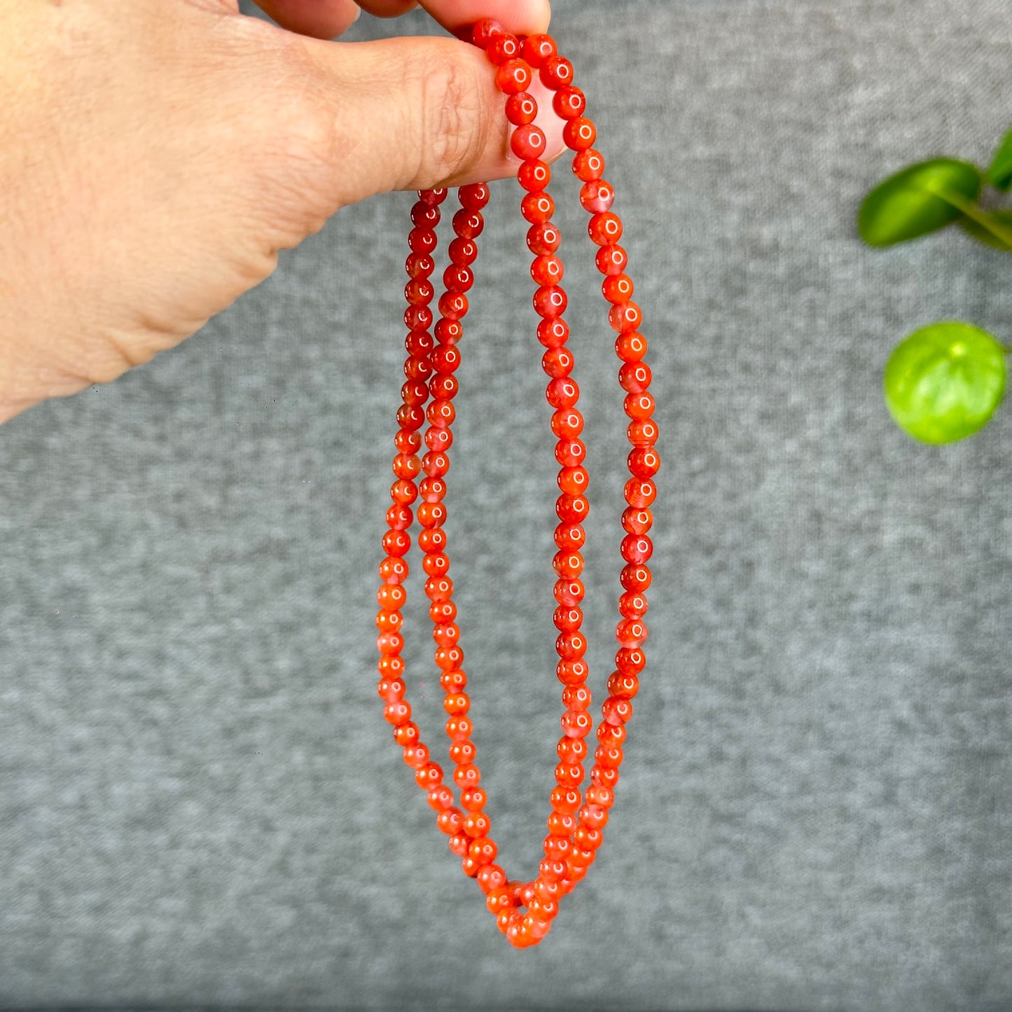 Translucent Nan Hong Agate Triple Wrap Bracelet Size 5.3 mm