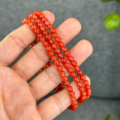 Translucent Nan Hong Agate Triple Wrap Bracelet Size 5.3 mm