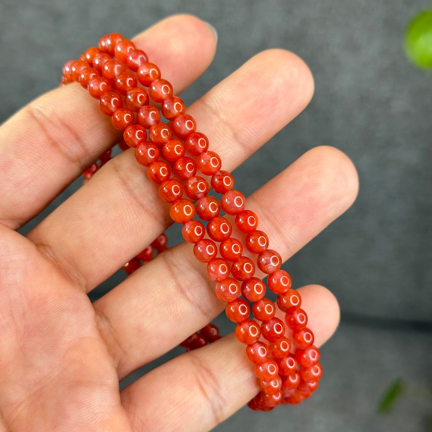 Translucent Nan Hong Agate Triple Wrap Bracelet Size 5.3 mm