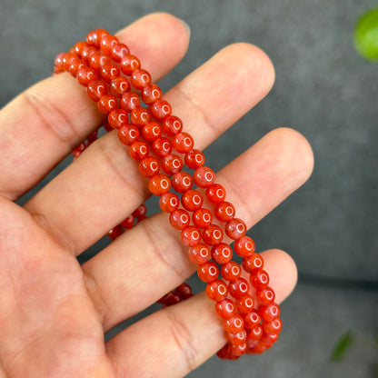 Translucent Nan Hong Agate Triple Wrap Bracelet Size 5.3 mm