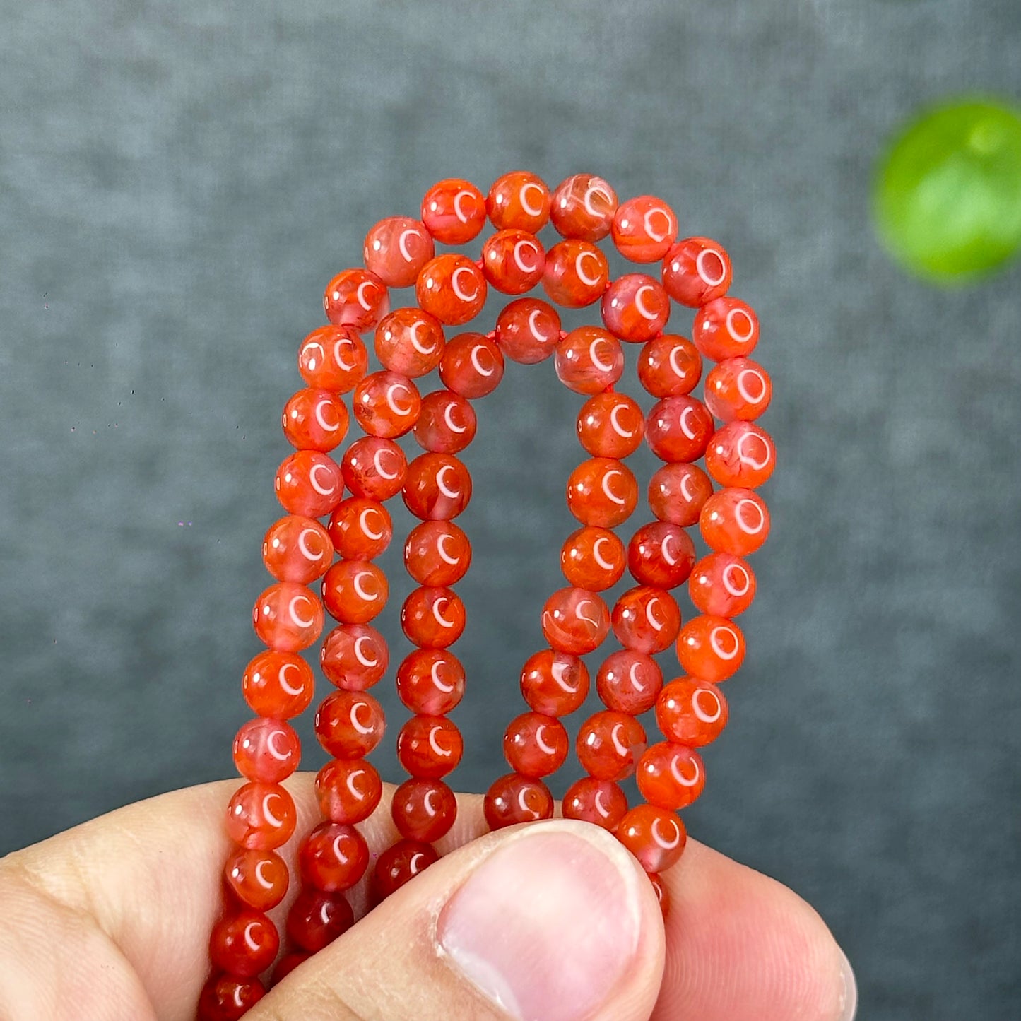 Translucent Nan Hong Agate Triple Wrap Bracelet Size 5.3 mm