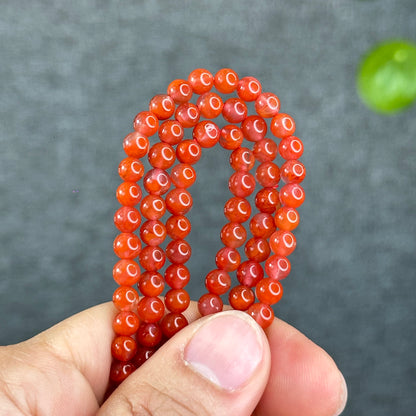 Translucent Nan Hong Agate Triple Wrap Bracelet Size 5.3 mm