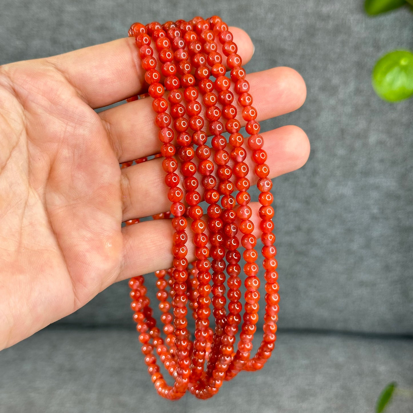 Translucent Nan Hong Agate Triple Wrap Bracelet Size 5.3 mm