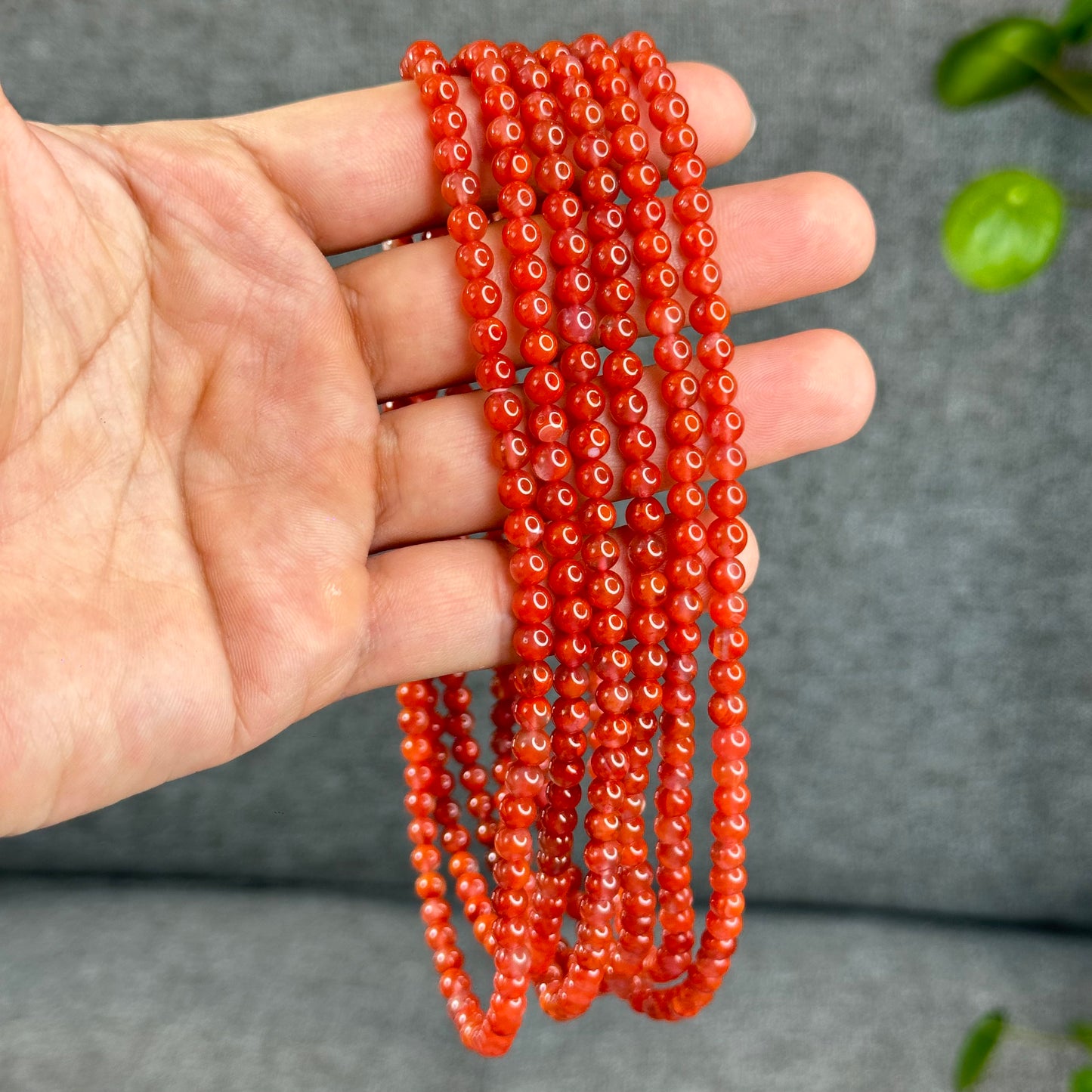 Translucent Nan Hong Agate Triple Wrap Bracelet Size 5.3 mm