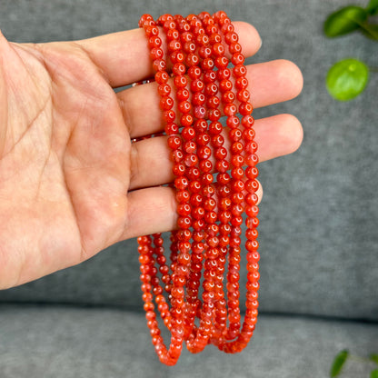 Translucent Nan Hong Agate Triple Wrap Bracelet Size 5.3 mm