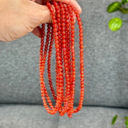 Translucent Nan Hong Agate Triple Wrap Bracelet Size 5.3 mm