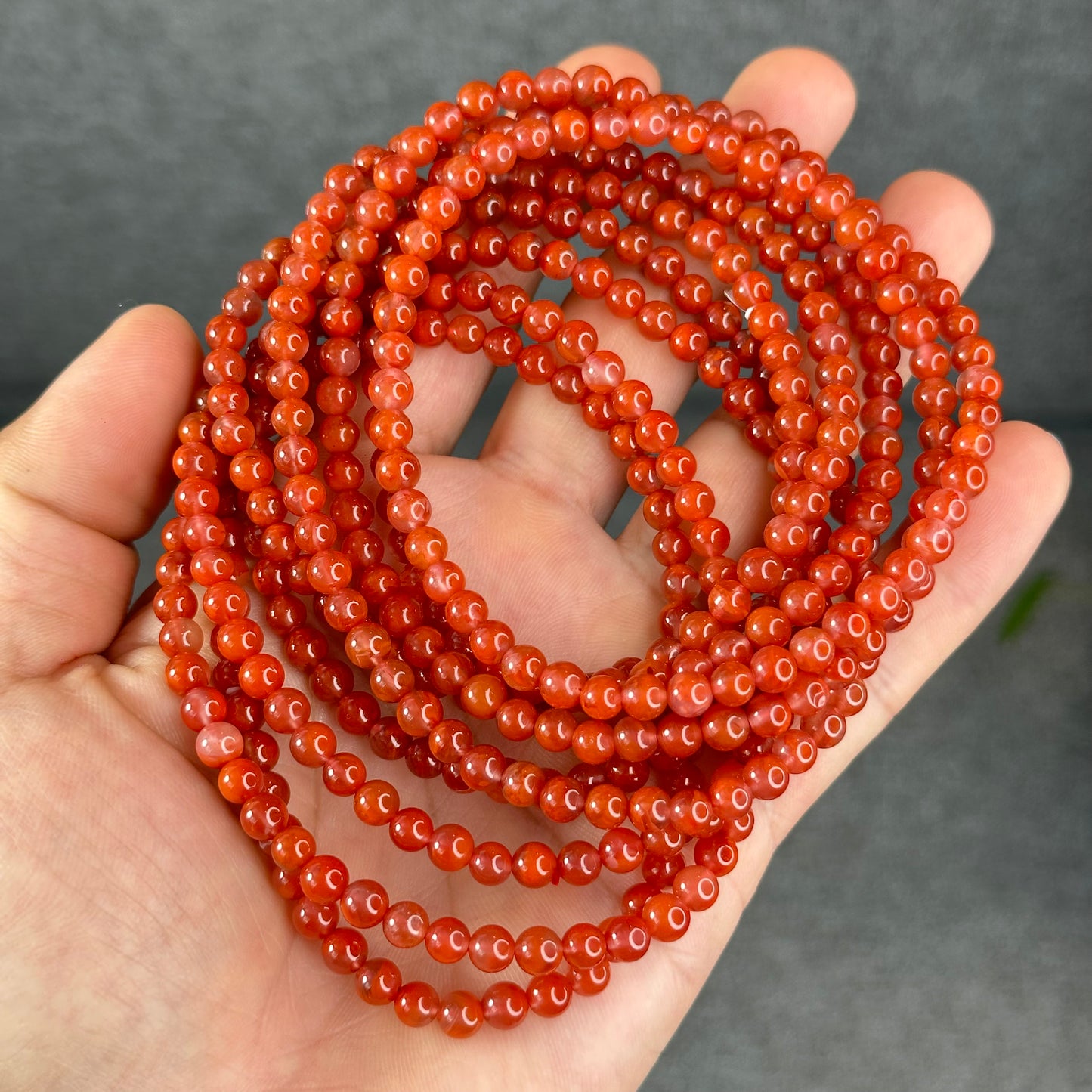 Translucent Nan Hong Agate Triple Wrap Bracelet Size 5.3 mm