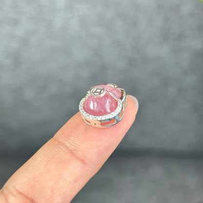 Natural Rose Quartz Money Bag Charm in Silver Setting