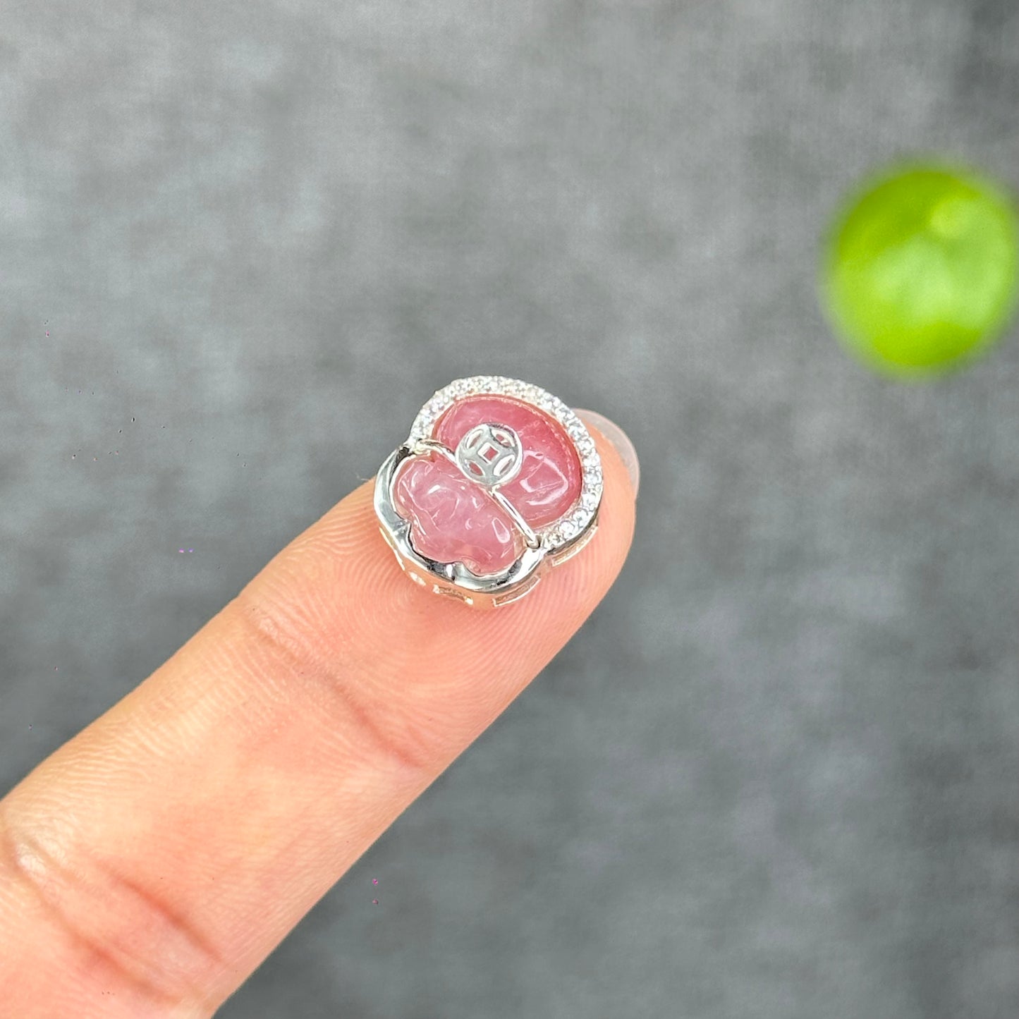 Natural Rose Quartz Money Bag Charm in Silver Setting