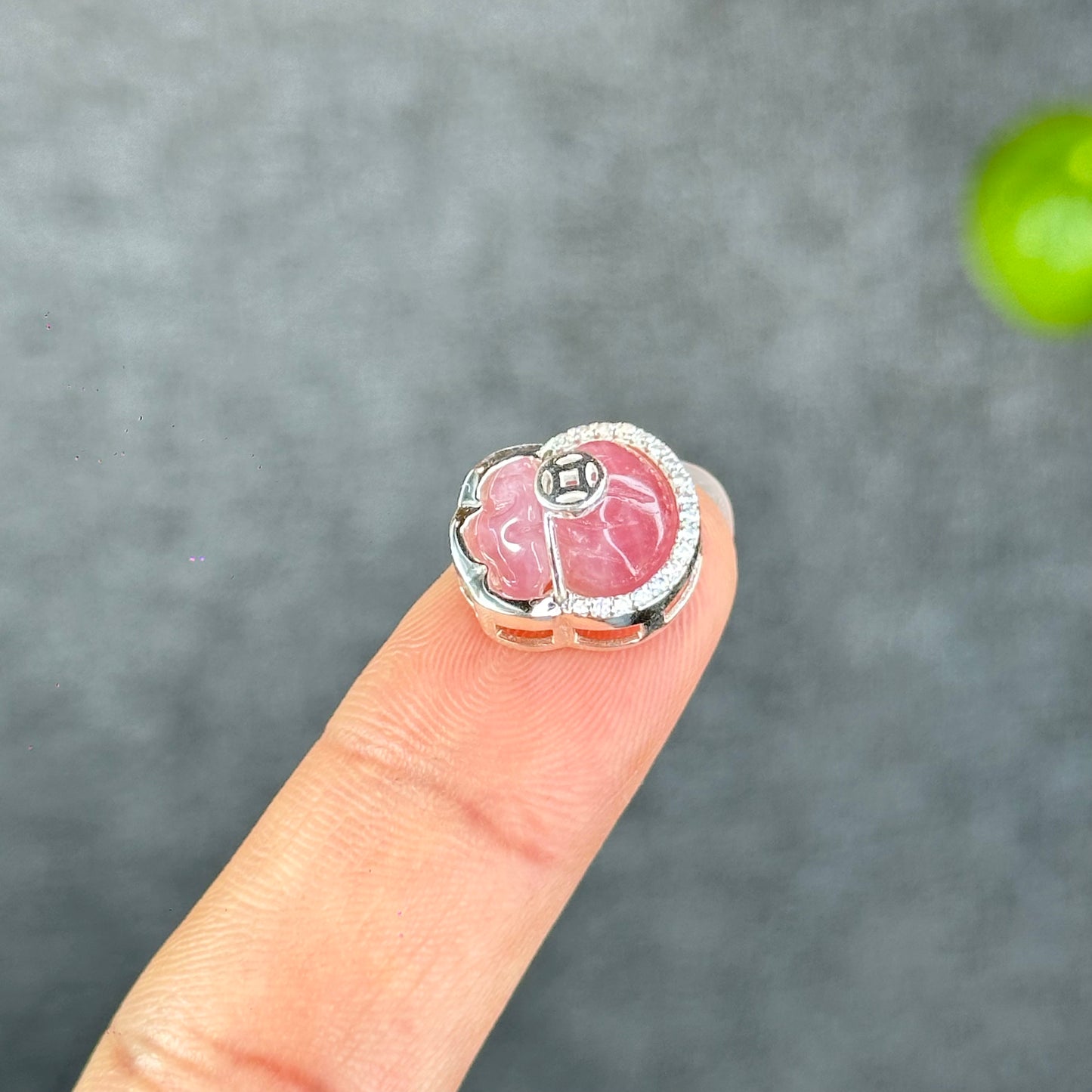 Natural Rose Quartz Money Bag Charm in Silver Setting