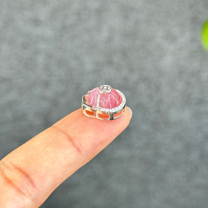 Natural Rose Quartz Money Bag Charm in Silver Setting