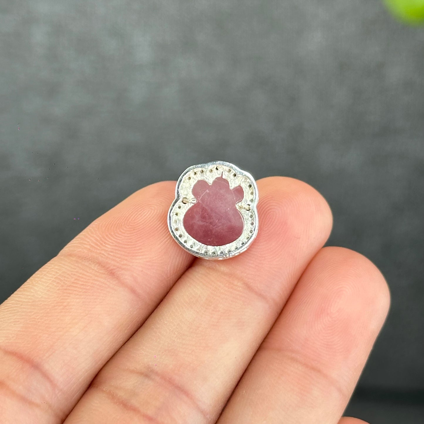 Natural Rose Quartz Money Bag Charm in Silver Setting