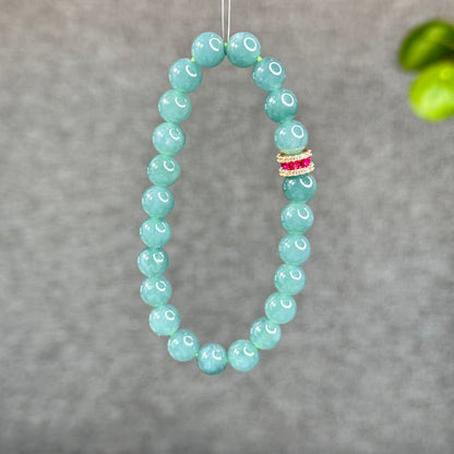 Natural Semi-Translucent Light Water Green Jadeite Jade Bracelet Size 8 mm