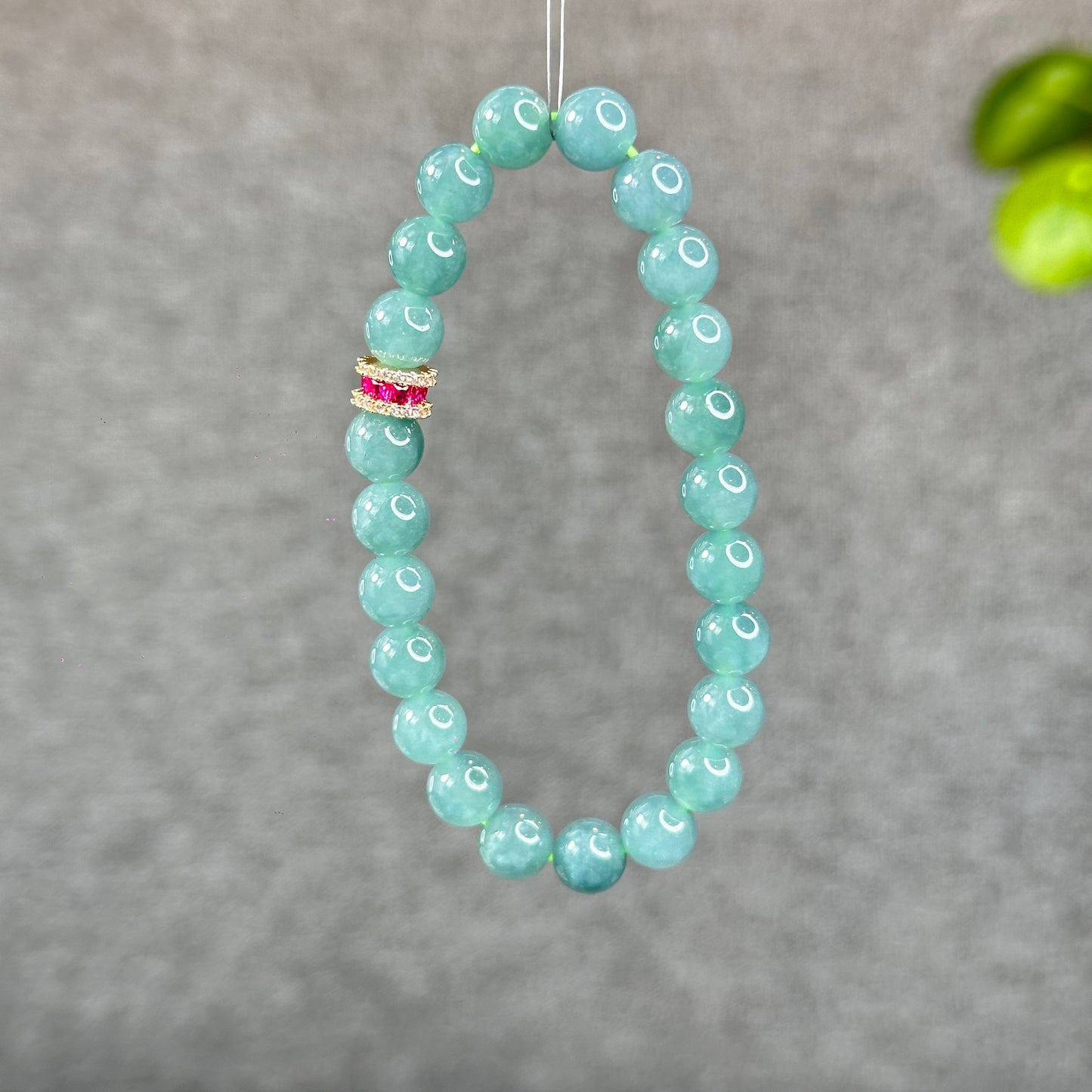 Natural Semi-Translucent Light Water Green Jadeite Jade Bracelet Size 8 mm