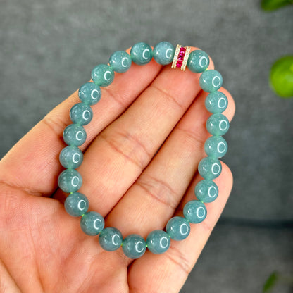 Natural Semi-Translucent Light Water Green Jadeite Jade Bracelet Size 8 mm