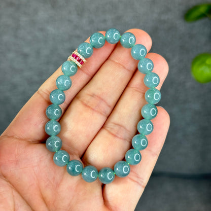 Natural Semi-Translucent Light Water Green Jadeite Jade Bracelet Size 8 mm