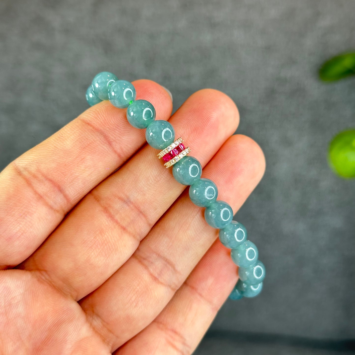 Natural Semi-Translucent Light Water Green Jadeite Jade Bracelet Size 8 mm