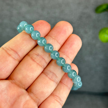 Natural Semi-Translucent Light Water Green Jadeite Jade Bracelet Size 8 mm