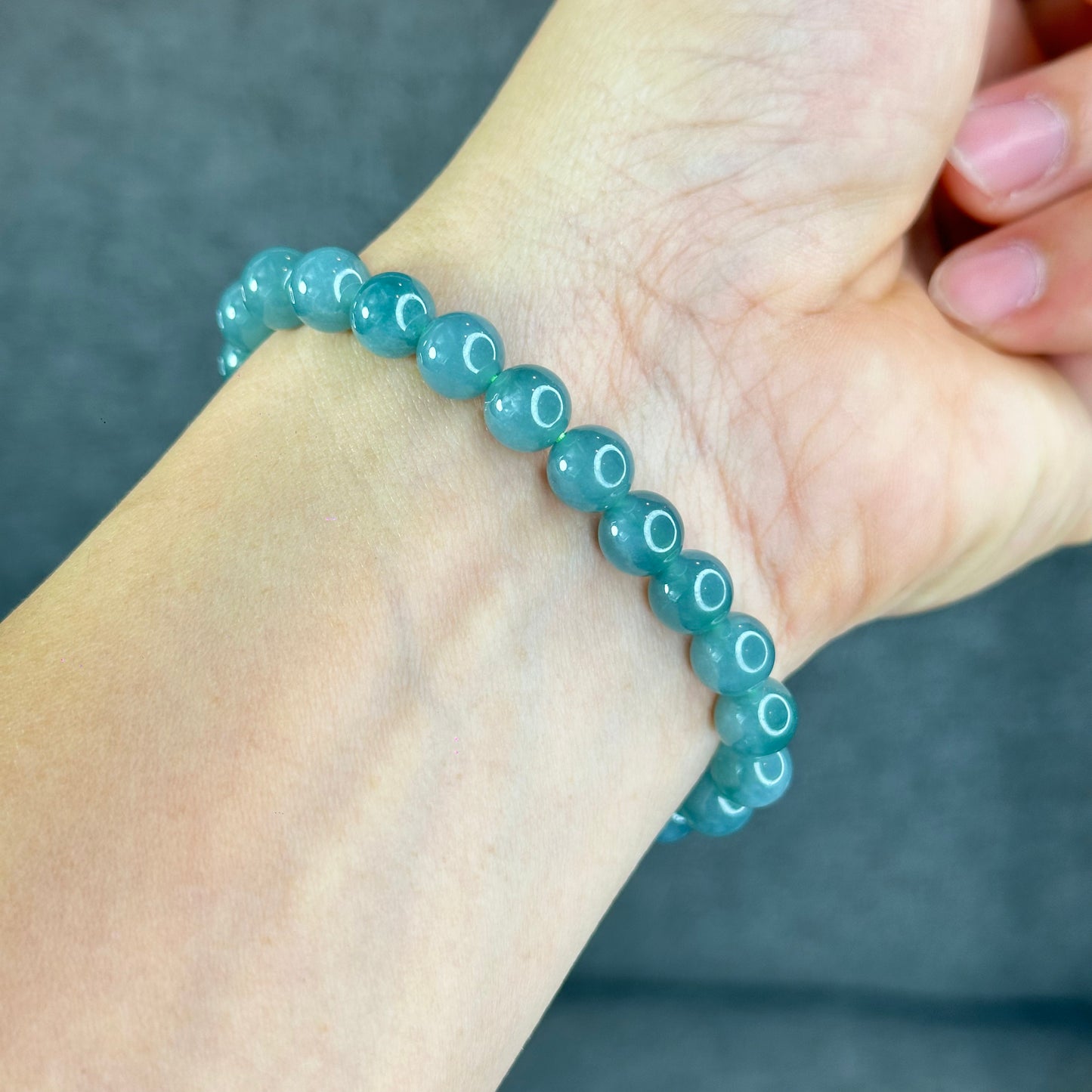 Natural Semi-Translucent Light Water Green Jadeite Jade Bracelet Size 8 mm