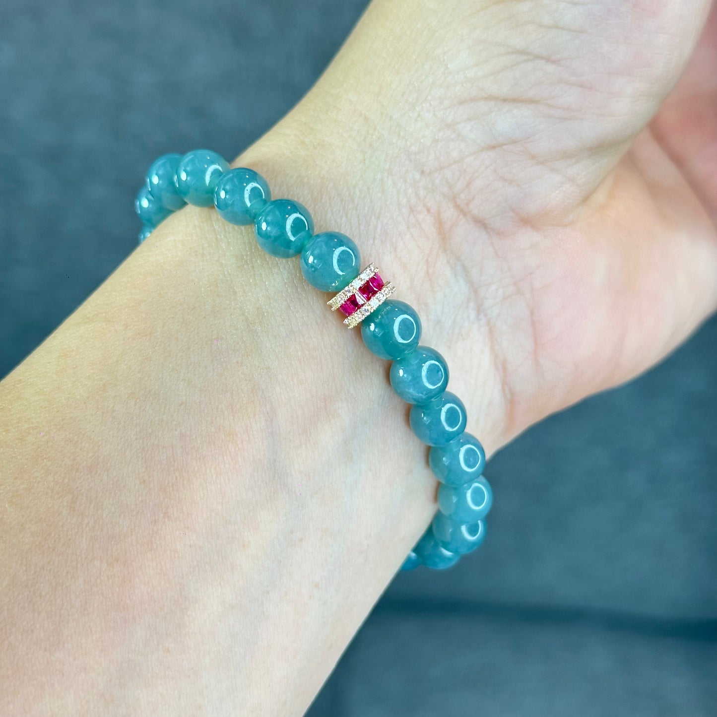 Natural Semi-Translucent Light Water Green Jadeite Jade Bracelet Size 8 mm