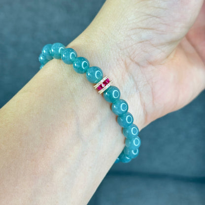 Natural Semi-Translucent Light Water Green Jadeite Jade Bracelet Size 8 mm