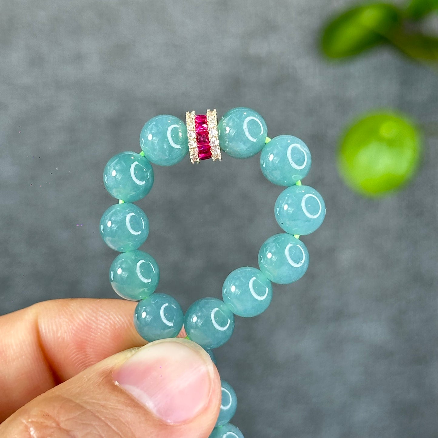 Natural Semi-Translucent Light Water Green Jadeite Jade Bracelet Size 8 mm