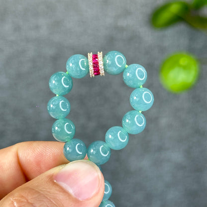 Natural Semi-Translucent Light Water Green Jadeite Jade Bracelet Size 8 mm