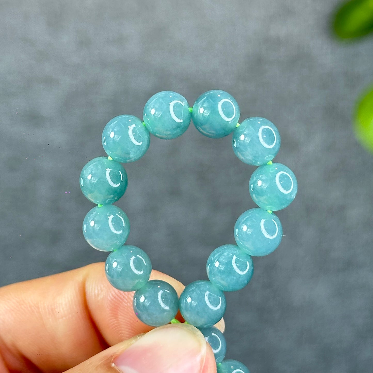 Natural Semi-Translucent Light Water Green Jadeite Jade Bracelet Size 8 mm