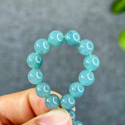 Natural Semi-Translucent Light Water Green Jadeite Jade Bracelet Size 8 mm