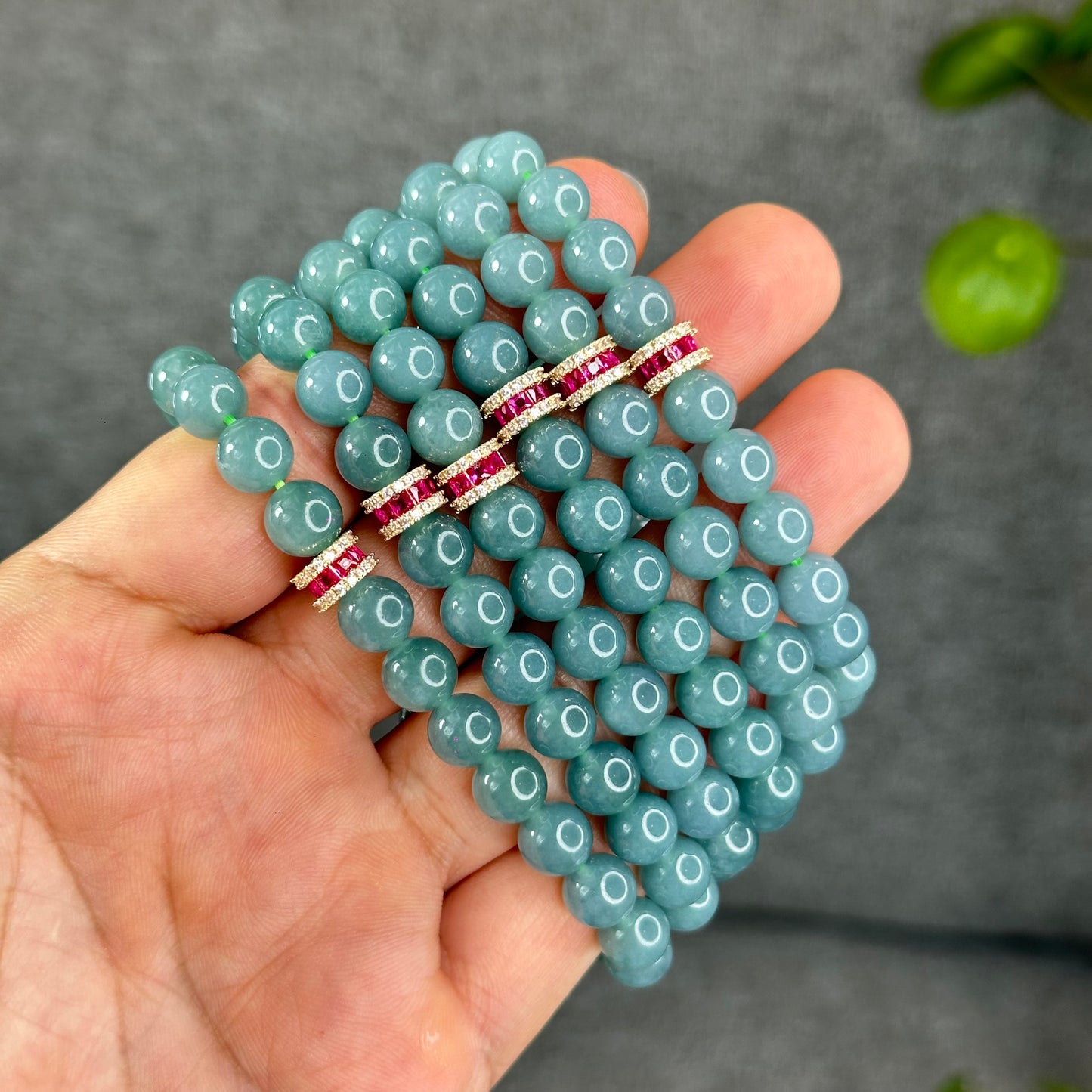 Natural Semi-Translucent Light Water Green Jadeite Jade Bracelet Size 8 mm