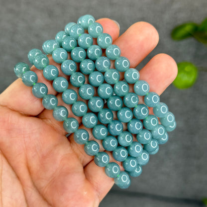 Natural Semi-Translucent Light Water Green Jadeite Jade Bracelet Size 8 mm