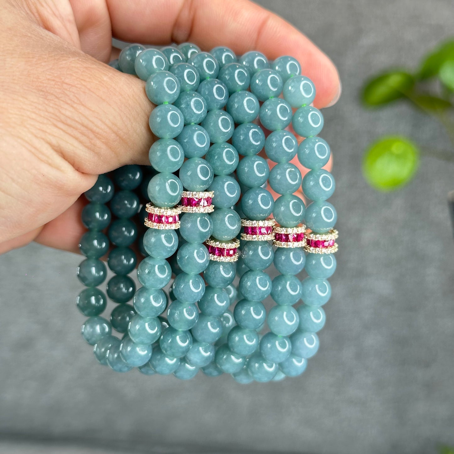 Natural Semi-Translucent Light Water Green Jadeite Jade Bracelet Size 8 mm