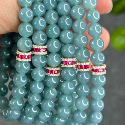 Natural Semi-Translucent Light Water Green Jadeite Jade Bracelet Size 8 mm