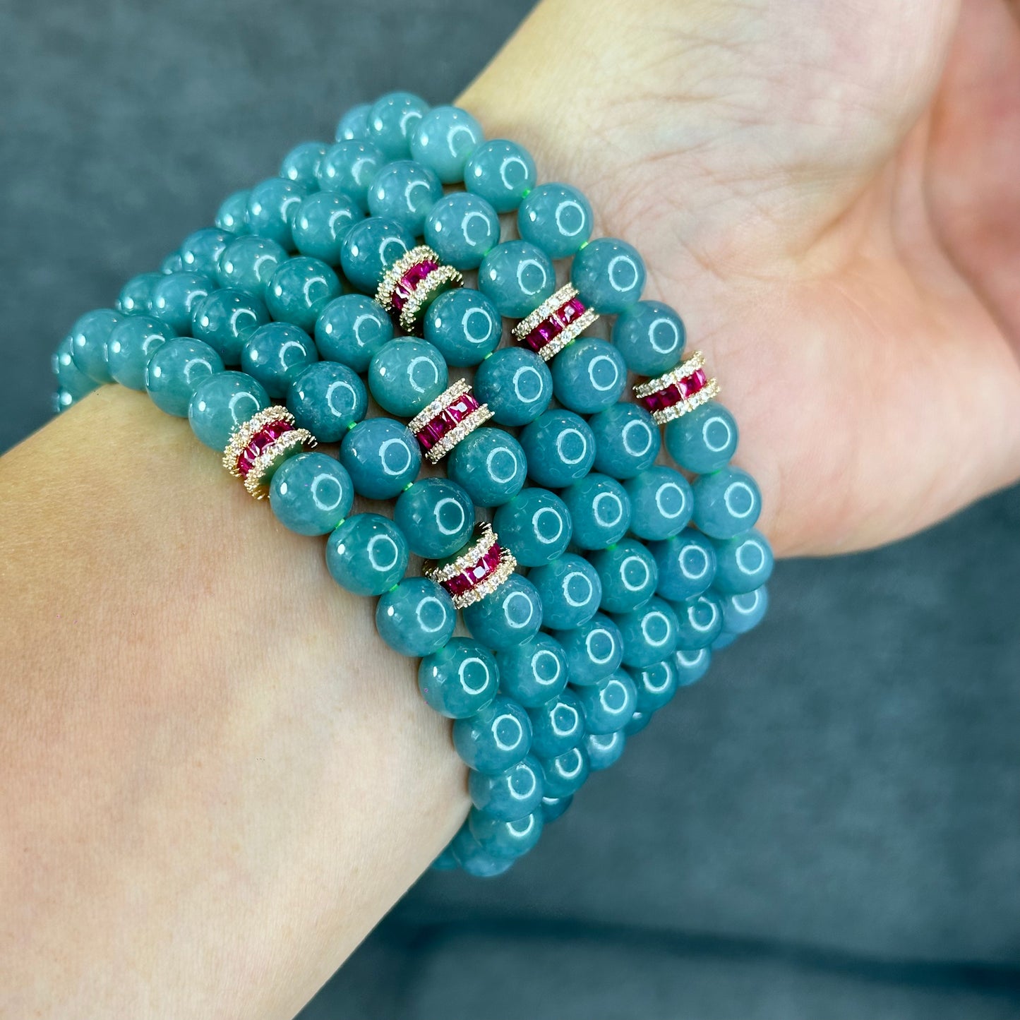 Natural Semi-Translucent Light Water Green Jadeite Jade Bracelet Size 8 mm