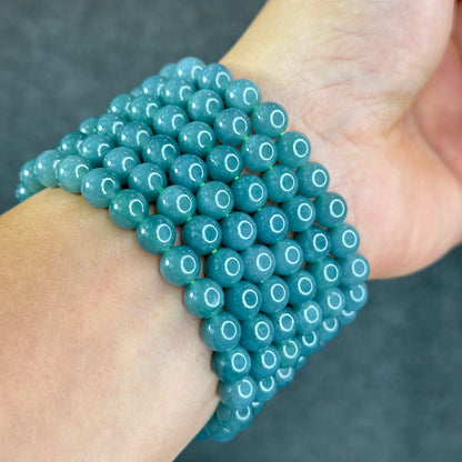 Natural Semi-Translucent Light Water Green Jadeite Jade Bracelet Size 8 mm
