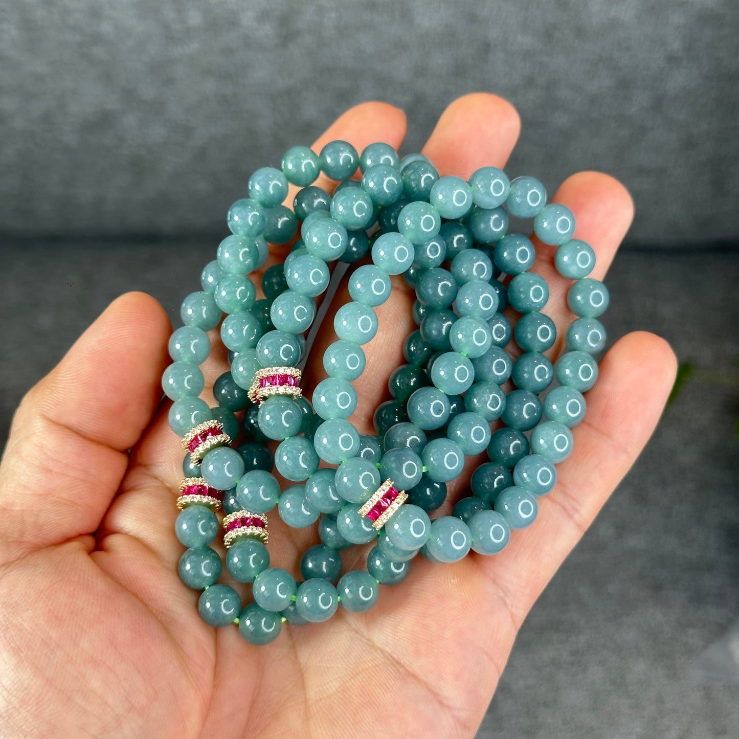 Natural Semi-Translucent Light Water Green Jadeite Jade Bracelet Size 8 mm