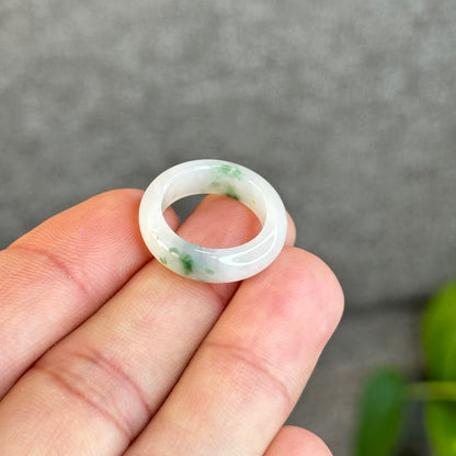 Floral Light Green Natural Jadeite Jade Ring Size 1.53