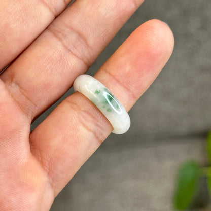 Floral Light Green Natural Jadeite Jade Ring Size 1.53
