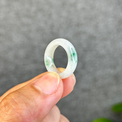 Floral Light Green Natural Jadeite Jade Ring Size 1.53