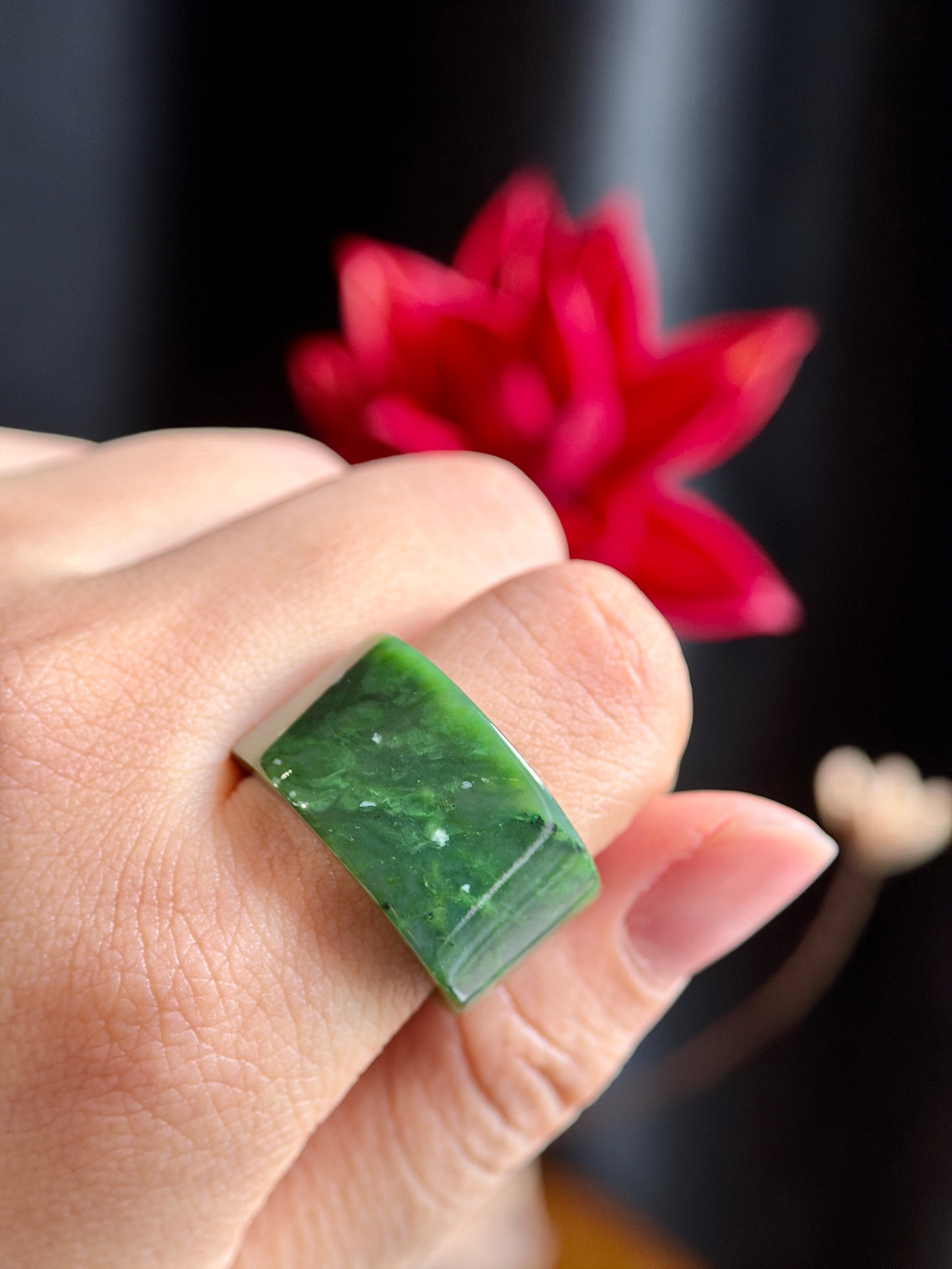 Natural Nephrite Jade Ring Square Style Size 1.9