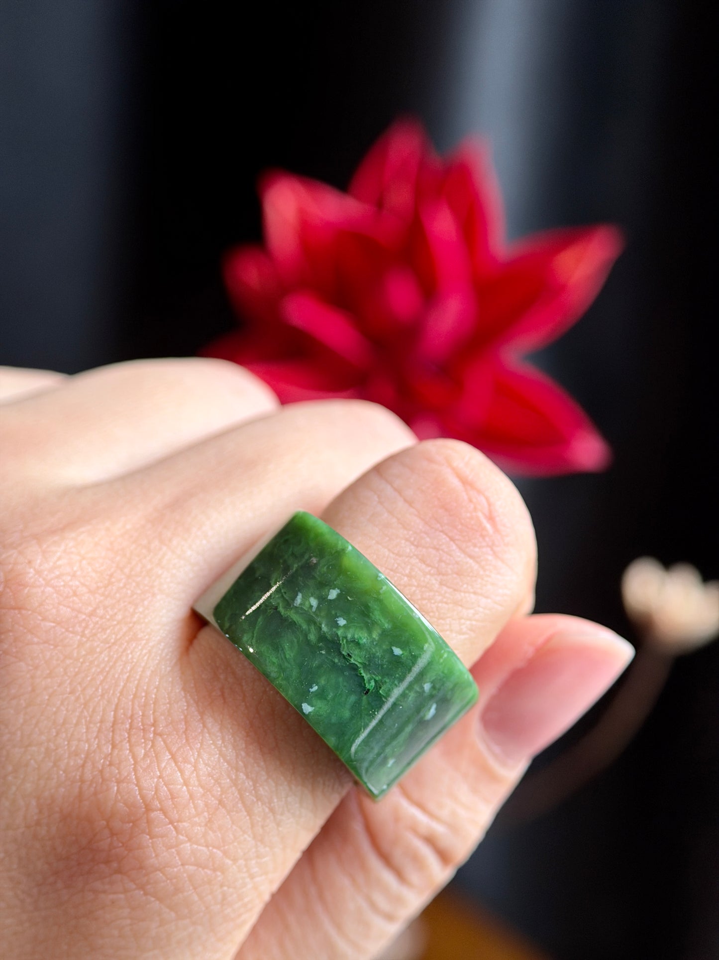 Natural Nephrite Jade Ring Square Style Size 1.9