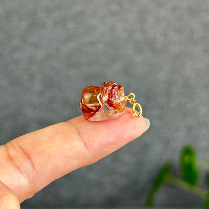 Natural Fire Quartz Pixiu Charm with Silver Gold Plated Clip