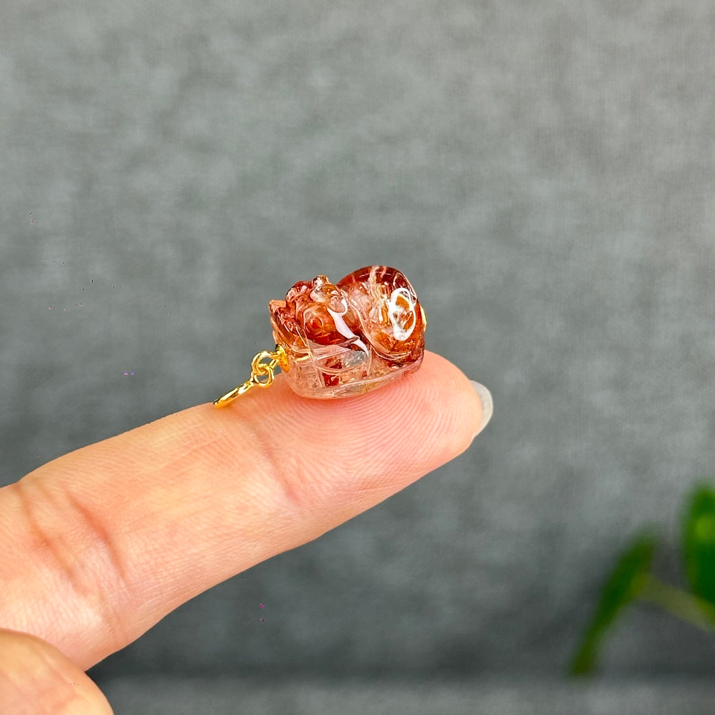 Natural Fire Quartz Pixiu Charm with Silver Gold Plated Clip