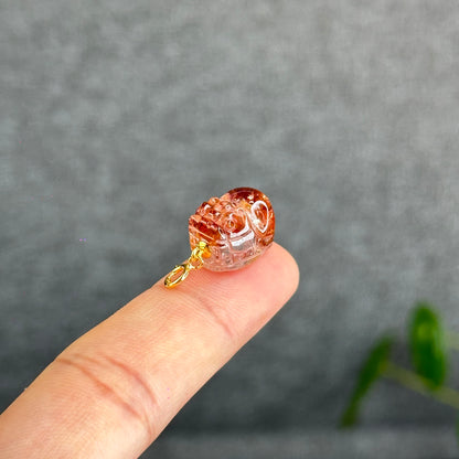 Natural Fire Quartz Pixiu Charm with Silver Gold Plated Clip