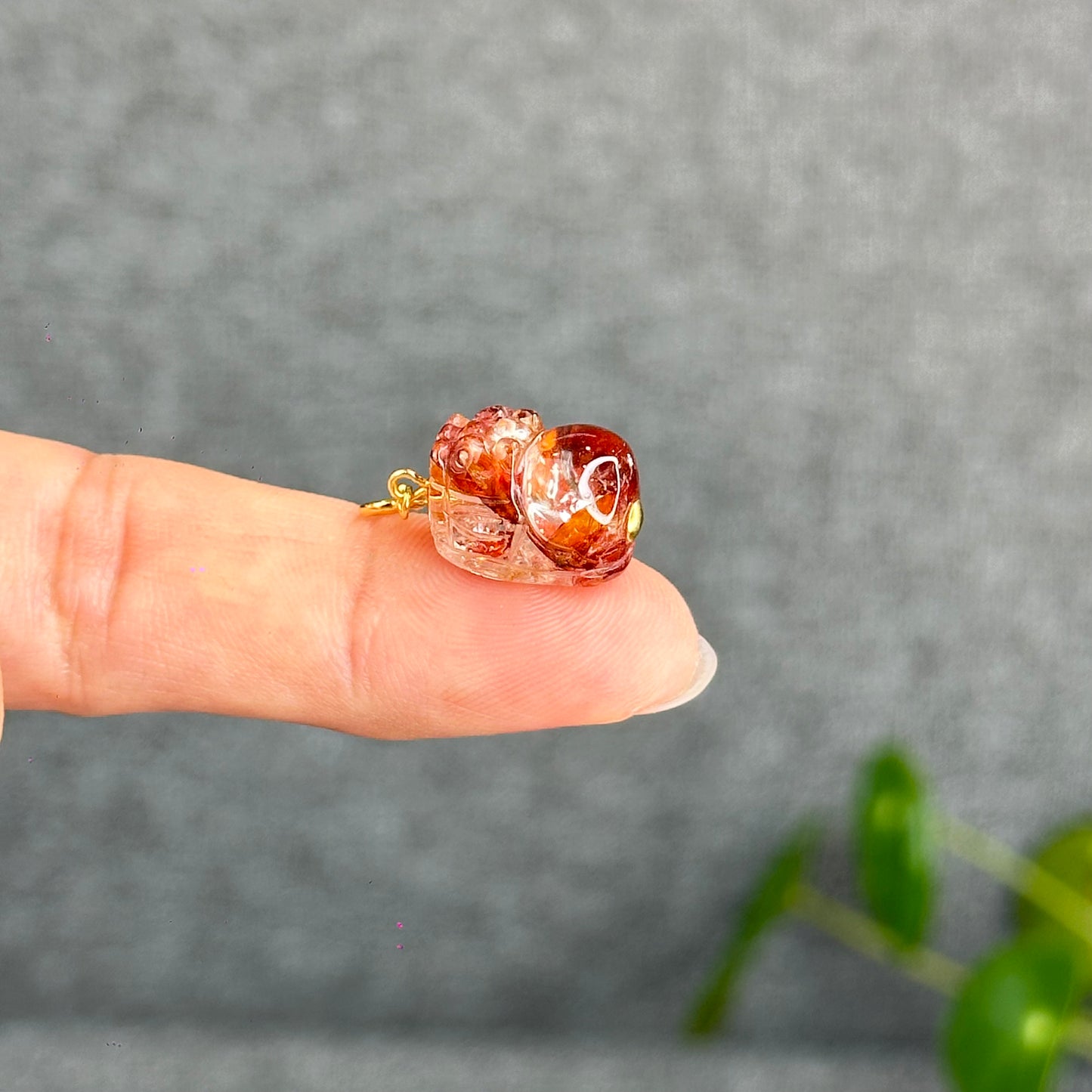 Natural Fire Quartz Pixiu Charm with Silver Gold Plated Clip